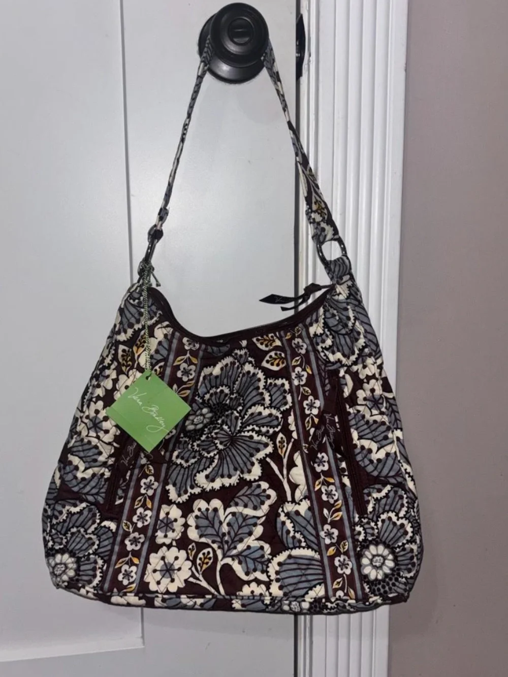 Vera Bradley Quilted Floral Shoulder Bag in Brown and Cream